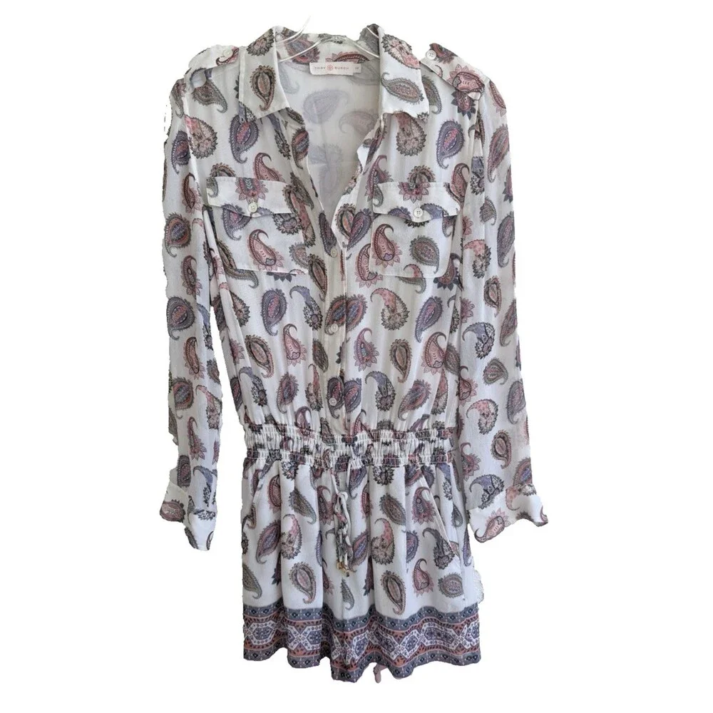 TORY BURCH Brigitte Paisley Print 100% Silk Romper Size S